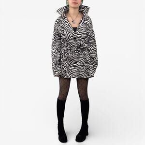 Vintage Y2K Zebra Animal Printed Tie Waist Trench Style Jacket Sz Medium